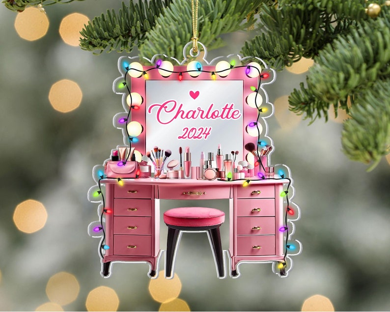 Personalized Set Makeup Ornament, 2D Flat Makeup Artist Ornament, MUA Ornament, Makeup Artist Christmas Gift, Teen Girl Ornament Christmas