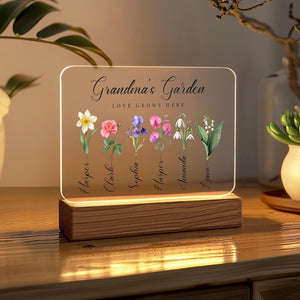 Personalized Birth Flowers Print with Names - Moms Garden and Grandmas Garden LED Night Light Family Birth Month Flowers Christmas Gifts