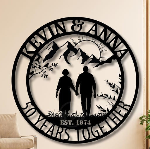 Anniversary Metal Sign - Personalized 50th Wedding Gifts for Couples - Custom Wall Decor with Names & EST Date - Unique Metal Art Keepsake