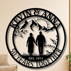 Anniversary Metal Sign - Personalized 50th Wedding Gifts for Couples - Custom Wall Decor with Names & EST Date - Unique Metal Art Keepsake