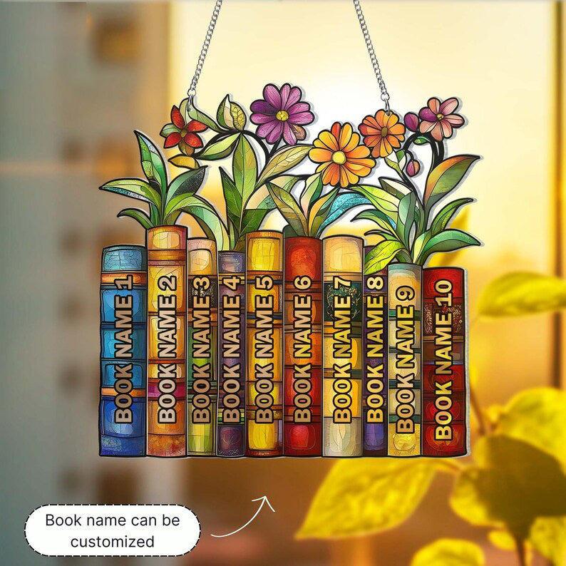 Book Lover Suncatcher Ornament, Floral Book Acrylic Hanging Book Lover Gift, Book Club Gift, Book Reader Gifts, Book Club Ornament Wall Art
