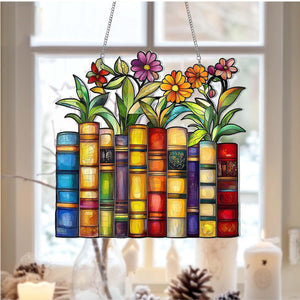 Book Lover Suncatcher Ornament, Floral Book Acrylic Hanging Book Lover Gift, Book Club Gift, Book Reader Gifts, Book Club Ornament Wall Art