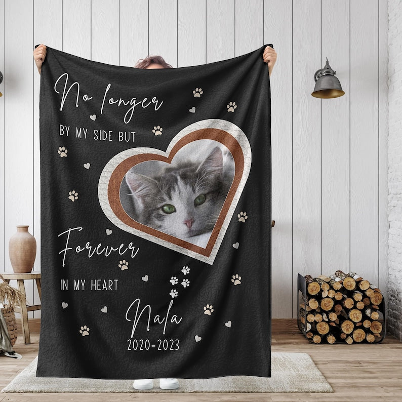 Custom Cat Memorial Blanket Gift, Personalized Cat Remembrance Gift, Cat Loss Bereavement Gifts, Cat Photo Memory Sympathy Gift Pet Keepsake