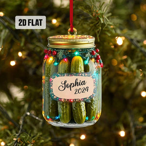Personalized Pickle Jar 2D Flat Ornament, Pickle Rearview Mirror Car Accessories, Pickle Jar Christmas Ornament, Pickle Lovers Gifts for Her
