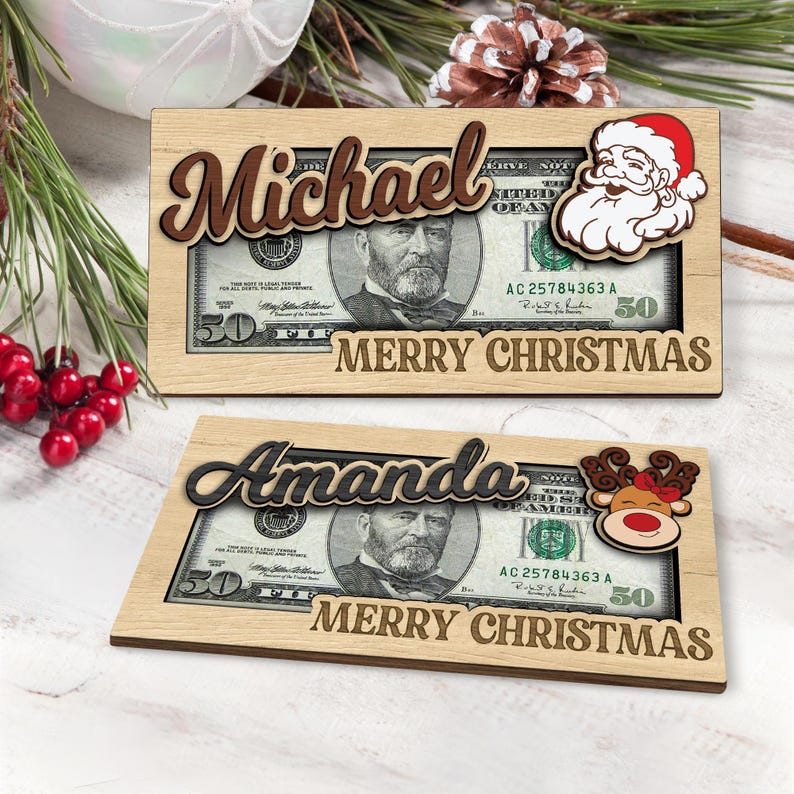 Personalized Cute Money Holder Christmas, Reindeer Money Holder, Santa Money Holder, Xmas Gift for Family, Money Card Gift