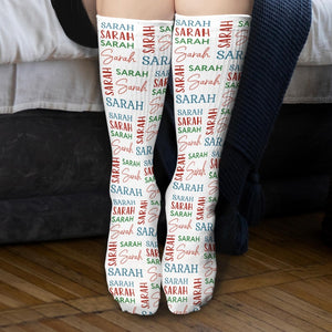 Collage Name Personalized Socks, Custom Christmas Socks, Stocking Stuffer for Teens, Secret Santa Gift for Men Women, Stocking Fillers