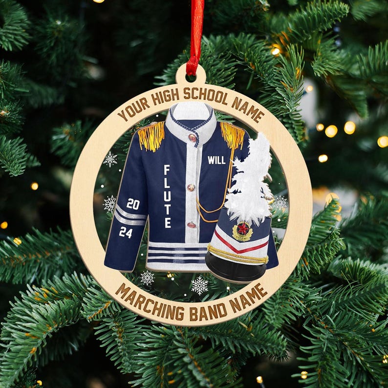 Personalized Marching Band Uniform Ornament, Band Uniform Ornament, Acrylic Ornament, Christmas Band Ornament, Marching Band Wooded Ornament