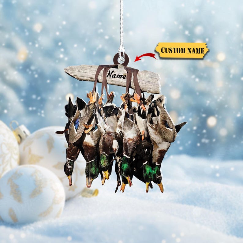 Custom Duck Hunting Christmas Ornament 2D- Personalized Hanging Mallard Duck Bundle with Driftwood Design ,Gift For him, hunter gifts