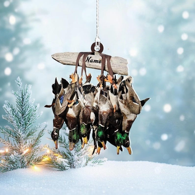 Custom Duck Hunting Christmas Ornament 2D- Personalized Hanging Mallard Duck Bundle with Driftwood Design ,Gift For him, hunter gifts