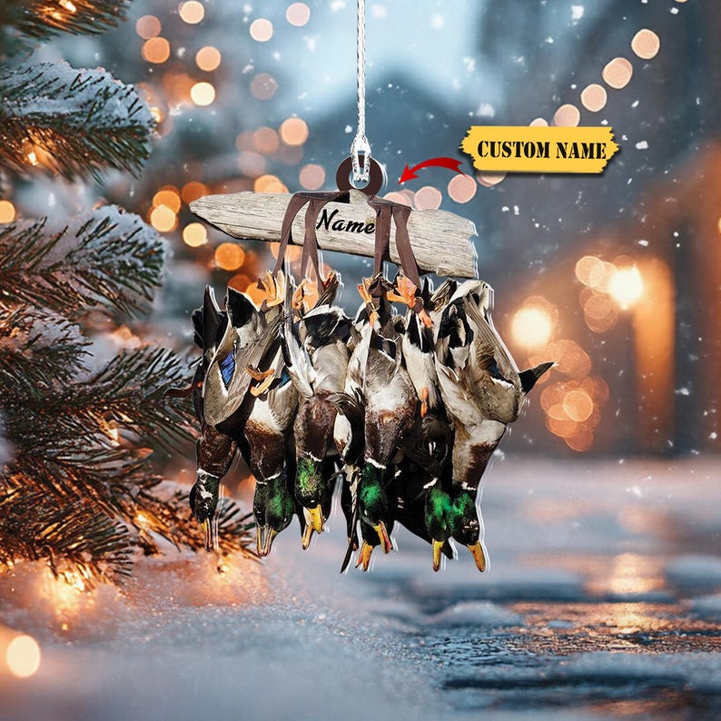Custom Duck Hunting Christmas Ornament 2D- Personalized Hanging Mallard Duck Bundle with Driftwood Design ,Gift For him, hunter gifts