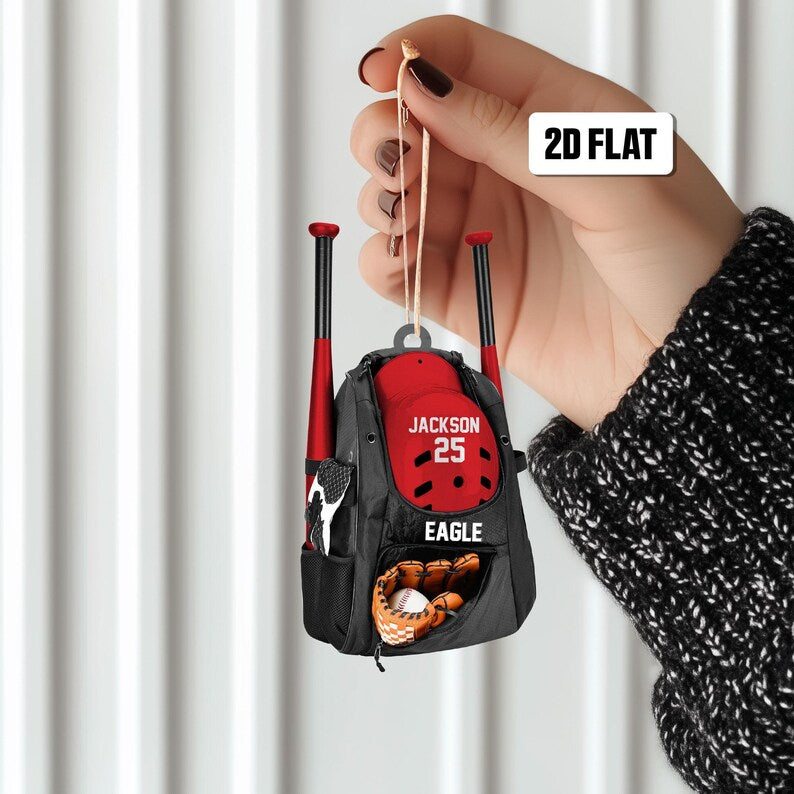 Personalized Baseball Bag 2D Flat Ornament, Baseball Player Gear Ornament, Baseball Custom Name Keepsake, Baseball Christmas Ornament