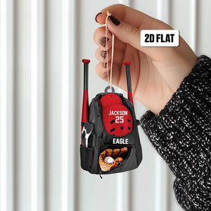 Personalized Baseball Bag 2D Flat Ornament, Baseball Player Gear Ornament, Baseball Custom Name Keepsake, Baseball Christmas Ornament