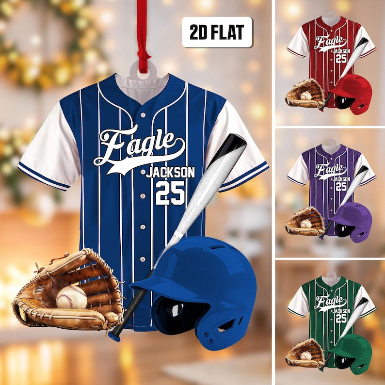 Personalized Baseball Bag 2D Flat Ornament, Baseball Player Gear Ornament, Baseball Custom Name Keepsake, Baseball Christmas Ornament