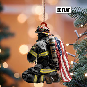 Personalized Firefighter 2D Flat Christmas Ornament, Custom Firefighter On Duty Acrylic Ornament, Fireman Dad Gift, Christmas Firefighter