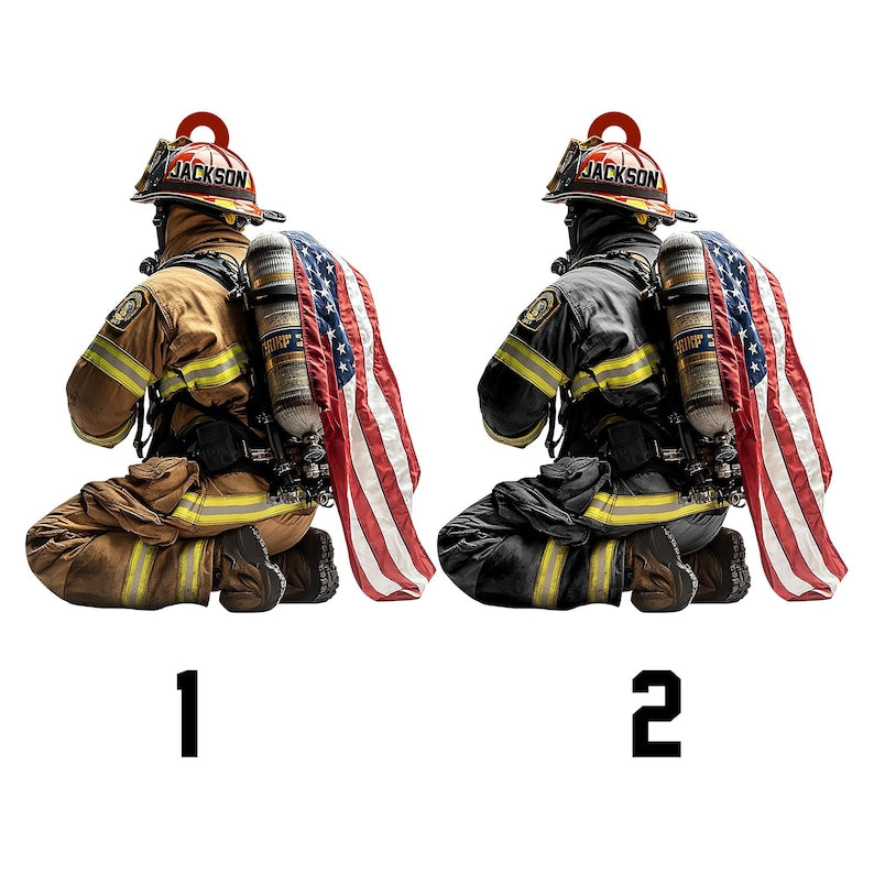 Personalized Firefighter 2D Flat Christmas Ornament, Custom Firefighter On Duty Acrylic Ornament, Fireman Dad Gift, Christmas Firefighter