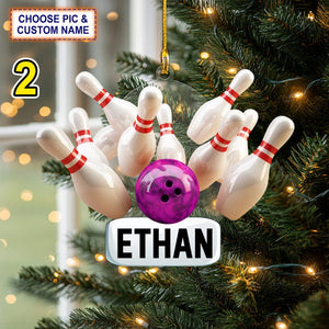 Custom Name Bowling Strike Personalized Ornament, Christmas Tree Hanging Decor, Christmas Ornament, 2D Flat Ornament