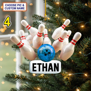 Custom Name Bowling Strike Personalized Ornament, Christmas Tree Hanging Decor, Christmas Ornament, 2D Flat Ornament