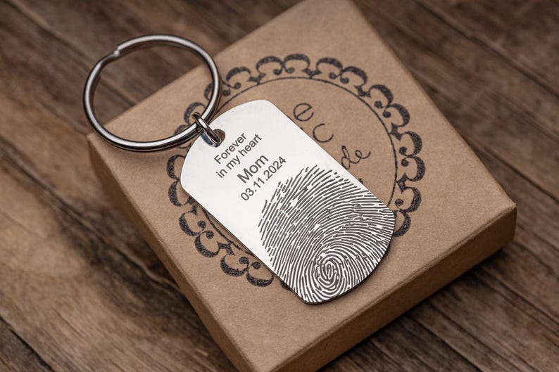 Handwriting and Fingerprint Keepsake Keychain, Fathers Day Keepsake, Custom Memorial Gift, Loss of Father, Dad, Personalized Keyring