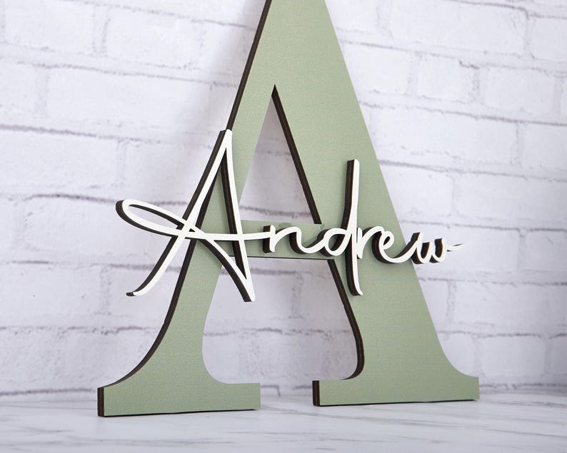Custom Letter Capitalized Name Sign,Initials Family Name Sign,Wooden Wall Name Sign for Wall,Personalized New Baby Gift,wedding decorations