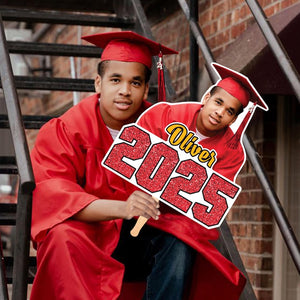 Custom Face Fans With Wooden Handle, Graduation Head, Grad Face Fans, Class of 2025 Head Fans, Graduation Faces on a Stick