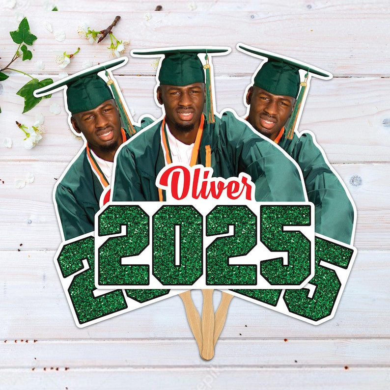 Custom Face Fans With Wooden Handle, Graduation Head, Grad Face Fans, Class of 2025 Head Fans, Graduation Faces on a Stick