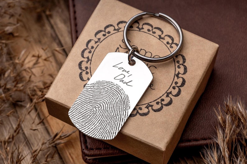 Handwriting and Fingerprint Keepsake Keychain, Fathers Day Keepsake, Custom Memorial Gift, Loss of Father, Dad, Personalized Keyring