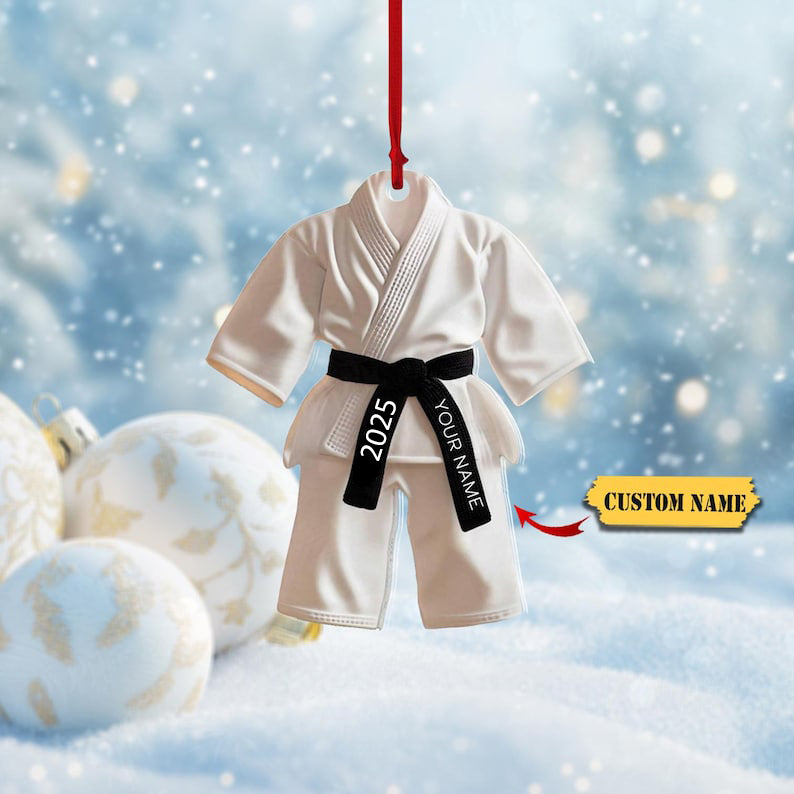 Personalized Karate Ornament 2D 2025 - Custom Name Martial Arts Gi Decoration, Perfect Christmas Gift for Karate Enthusiasts ,black belt