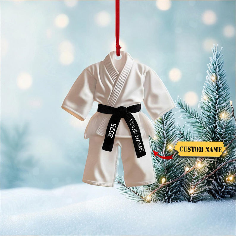 Personalized Karate Ornament 2D 2025 - Custom Name Martial Arts Gi Decoration, Perfect Christmas Gift for Karate Enthusiasts ,black belt