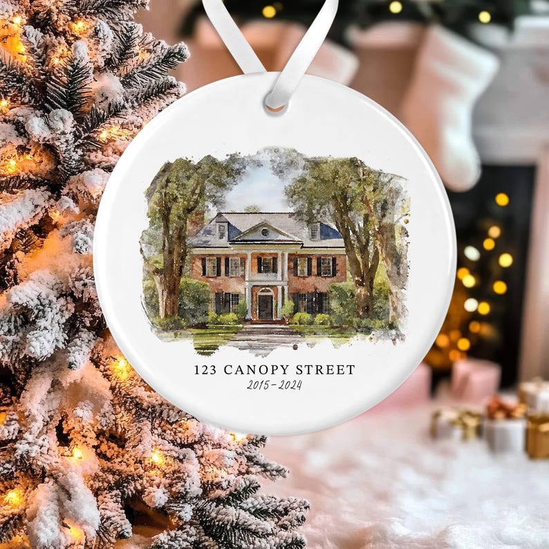 Custom Watercolor House Ornament, Personalized Home Christmas Ornament, Personalized Christmas Ornament Gift, Housewarming