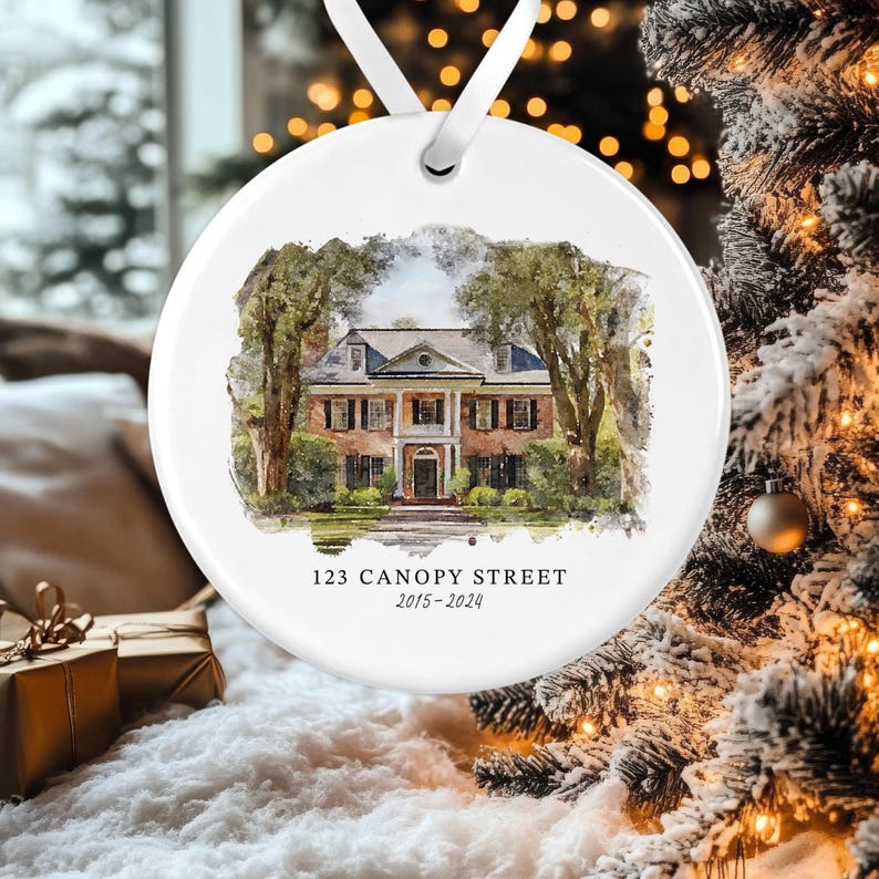 Custom Watercolor House Ornament, Personalized Home Christmas Ornament, Personalized Christmas Ornament Gift, Housewarming