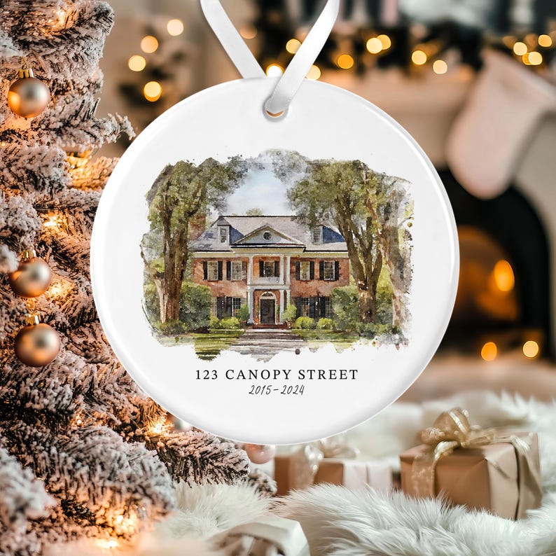 Custom Watercolor House Ornament, Personalized Home Christmas Ornament, Personalized Christmas Ornament Gift, Housewarming