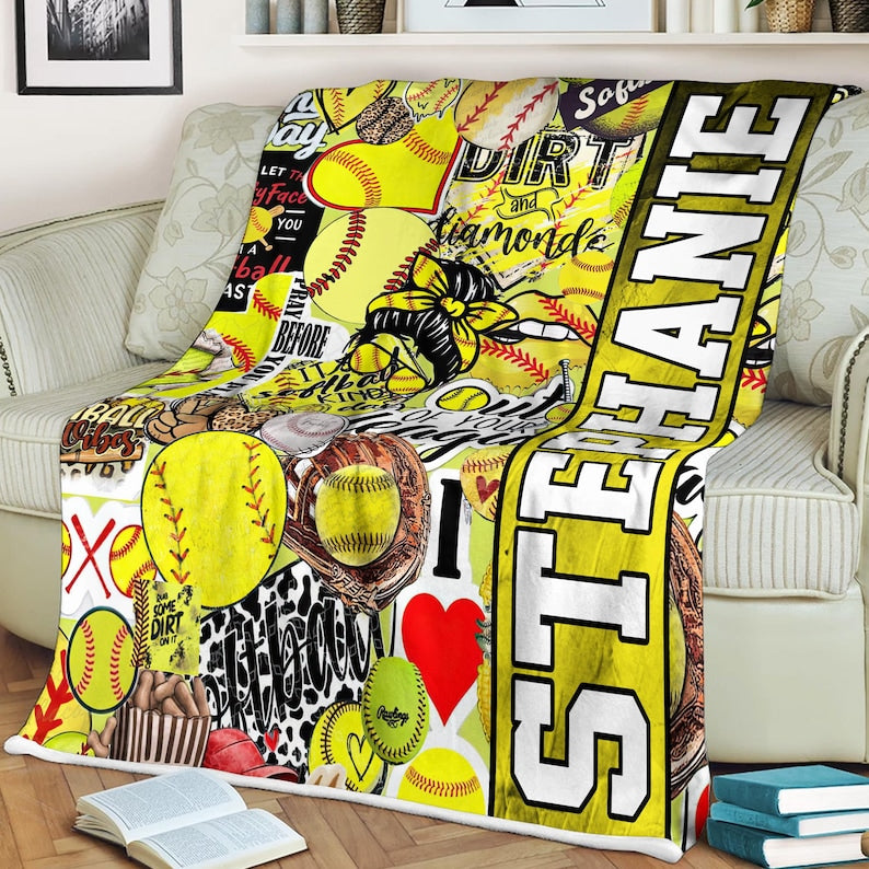 Personalised Softball Blanket, Custom Softball Player Blanket, Sports Blanket, Custom Gift, Plush Blanket, Soft Cozy Throw, Sport Lover Gift