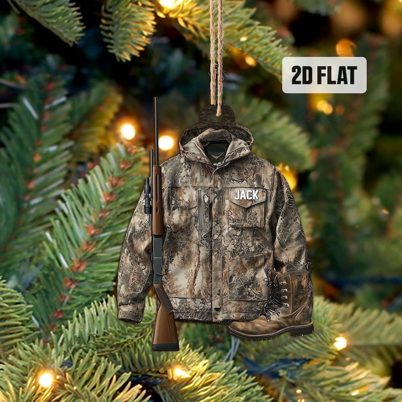 Personalized Hunting 2D Flat Ornament, Custom Hunting Christmas Tree Ornament, Hunting Vest Christmas Decor, Gift for Hunter, Dad, Husband