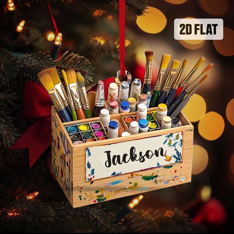 Personalized Artist 2D Flat Ornament, Custom Artist Christmas Tree Ornament, Art Teacher Ornament, Xmas Gift For Artist, Painters Gift