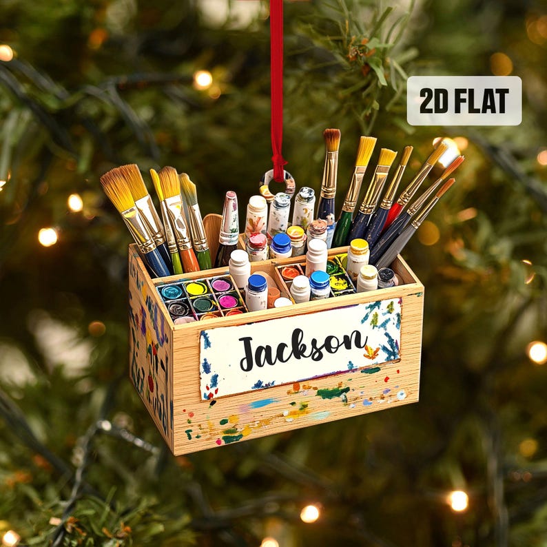 Personalized Artist 2D Flat Ornament, Custom Artist Christmas Tree Ornament, Art Teacher Ornament, Xmas Gift For Artist, Painters Gift