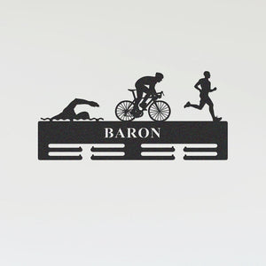 Custom Triathlon Medal Hanger Monogram, Triathlon Medal Hanger,Personalized Triathlon Medal Holder, Triathlon Medal Display,Name Awards Sign