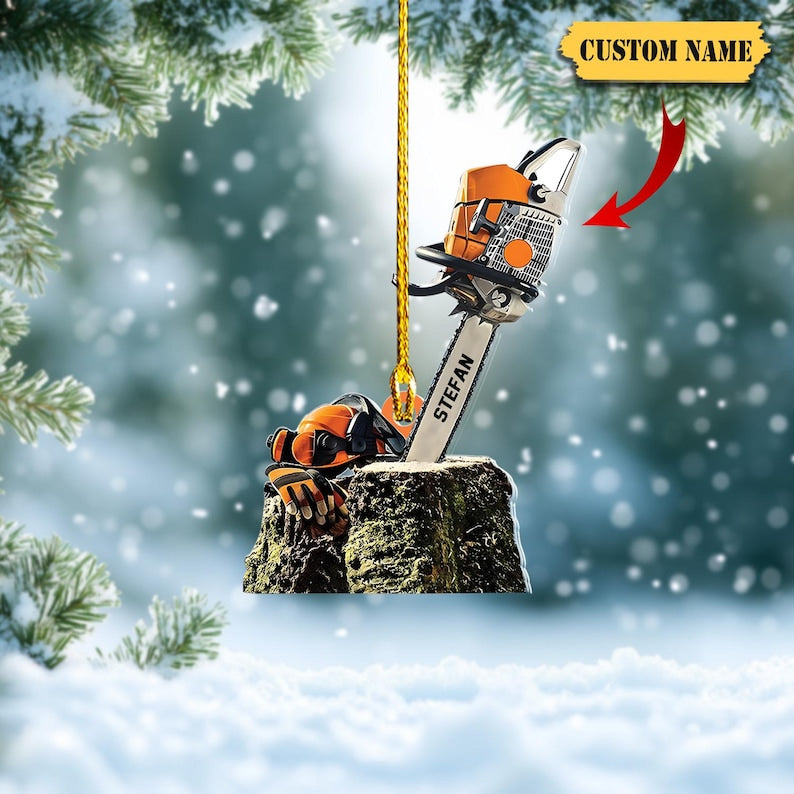 Personalized Chainsaw Christmas Ornament, Custom Logger Gift, Xmas Tree D cor for Dad Husband Son, Christmas Ornament for Woodworkers