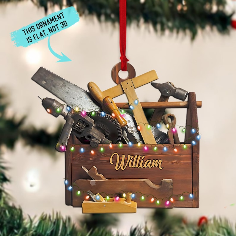Personalized Tools Box Ornament, Electrician Christmas Ornament, Handyman Fixer Xmas Gift, Carpenter Tool Box Ornament for Christmas