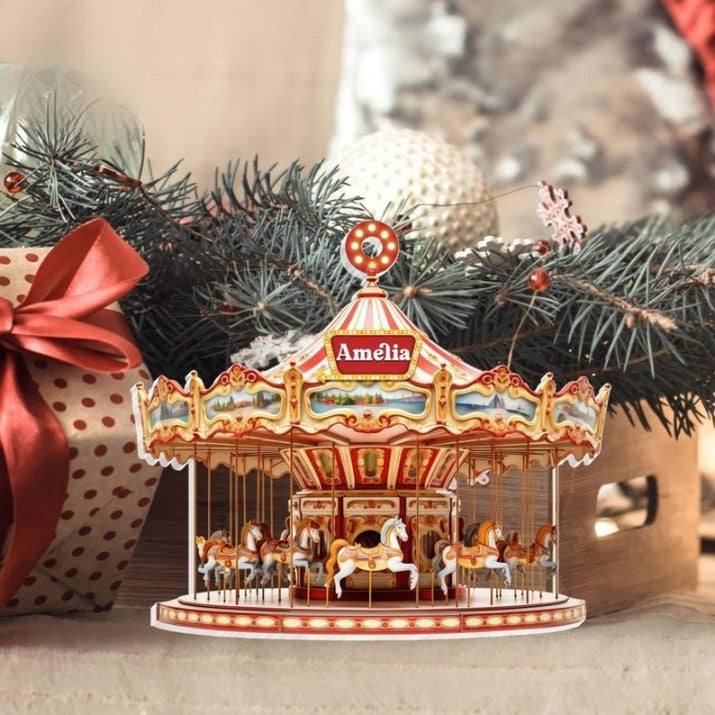 Personalized Carousel 2D Flat Acrylic Ornament Not 3D, Carousel Christmas Ornament, Ballerina Ornament, Christmas Gifts, Nursery Decor