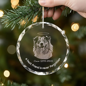Personalized Pet Memorial Crystal Ornament, Engraved Photo Christmas Ornament, Pet Loss Gifts, Dog Memorial Gifts