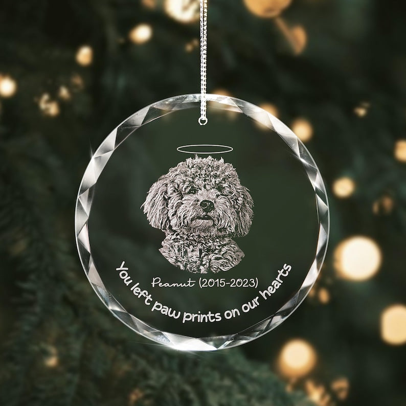 Personalized Pet Memorial Crystal Ornament, Engraved Photo Christmas Ornament, Pet Loss Gifts, Dog Memorial Gifts