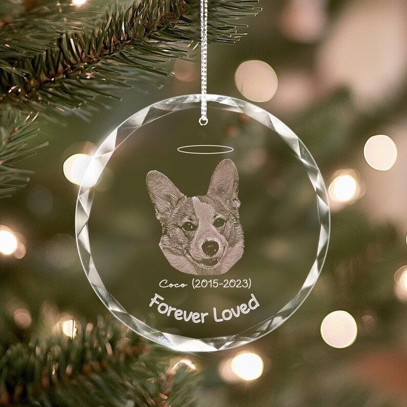Personalized Pet Memorial Crystal Ornament, Engraved Photo Christmas Ornament, Pet Loss Gifts, Dog Memorial Gifts