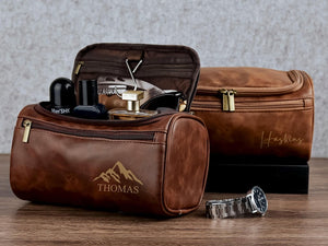 Personalized Leather Toiletry Bag: Engraved Dopp Kit, Groomsmen Gift