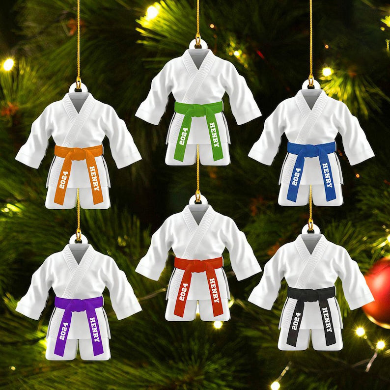 Personalized 2D Karate Ornament, Custom Belt Color Karate Kids Christmas Ornament, Karate Costume Ornament Sport Lovers Christmas Tree Decor