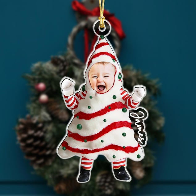 Personalized Face Baby Ornament, Custom Baby Photo Ornament, Babys Photo First Christmas Ornament, Kids In Christmas Costume, Xmas Decors