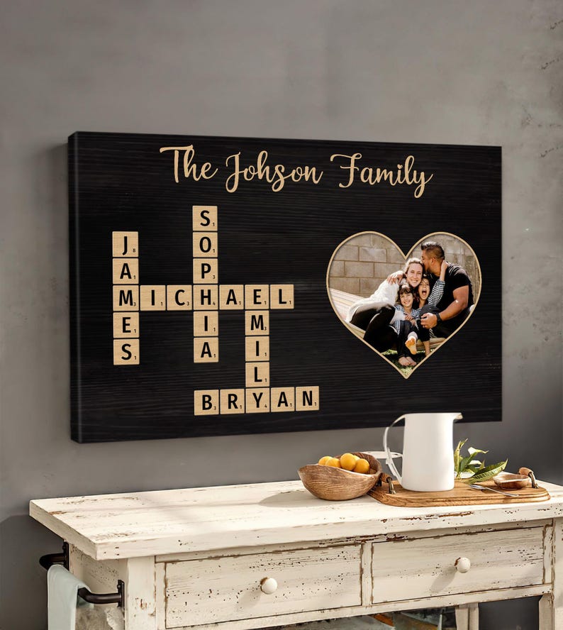 Personalized Family Name Canvas or Poster, Custom Letter Tile Wall Art, Scrabble Name Puzzle, Last Name Sign, Unique Gift for Family