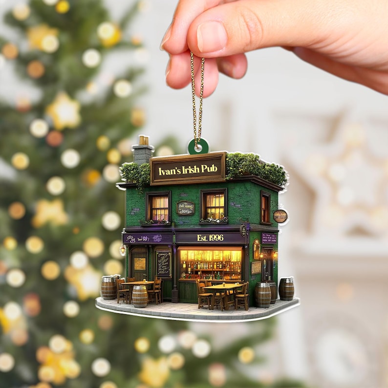 Personalized Irish Pub Ornament For Christmas Tree Decor, Rear View Mirror Car Accessories Hanging, Ireland Gifts Shamrock, Gift For Him
