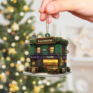 Personalized Irish Pub Ornament For Christmas Tree Decor, Rear View Mirror Car Accessories Hanging, Ireland Gifts Shamrock, Gift For Him