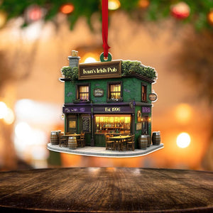 Personalized Irish Pub Ornament For Christmas Tree Decor, Rear View Mirror Car Accessories Hanging, Ireland Gifts Shamrock, Gift For Him