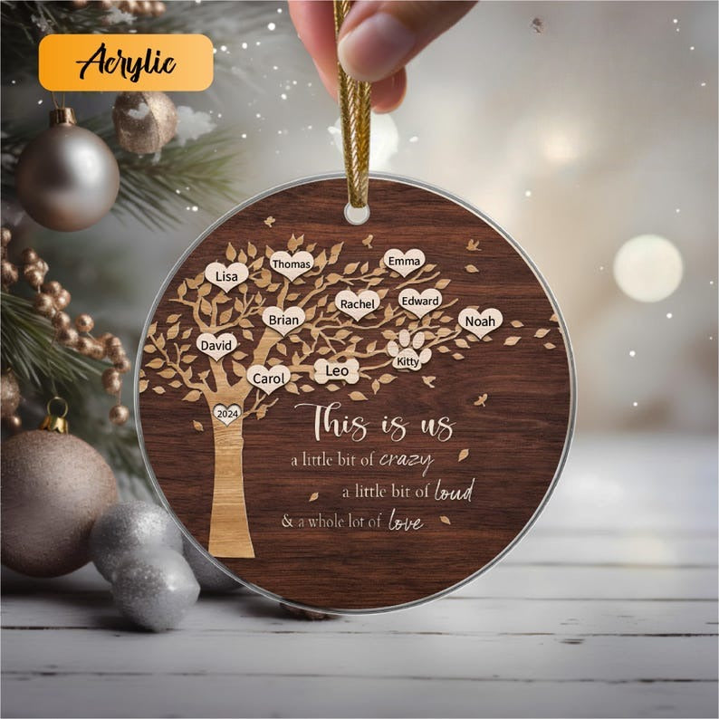 Personalized Family Tree Christmas Ornament, Custom Acrylic Xmas Decor